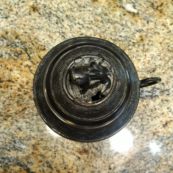 Antique Chinese Cloisonné Enamel Bronze Dynasty Handle Incense Burner Censer Foo - Picture 9 of 12